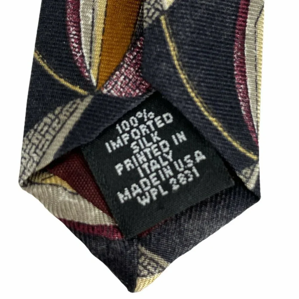 George Machado Black Maroon Yellow Tan Silk Tie‎